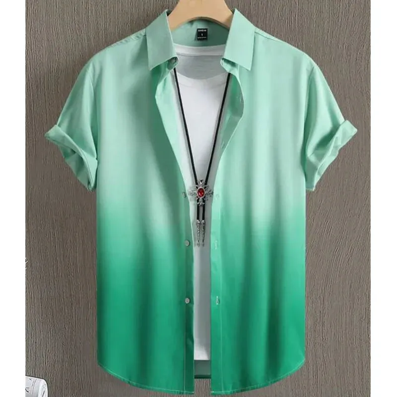 Hawaiian Men's Shirt 3D Gradient Printing Loose Casual Oversized Short Sleeve High-Quality Men's Clothing Beach Party Sweatshirt