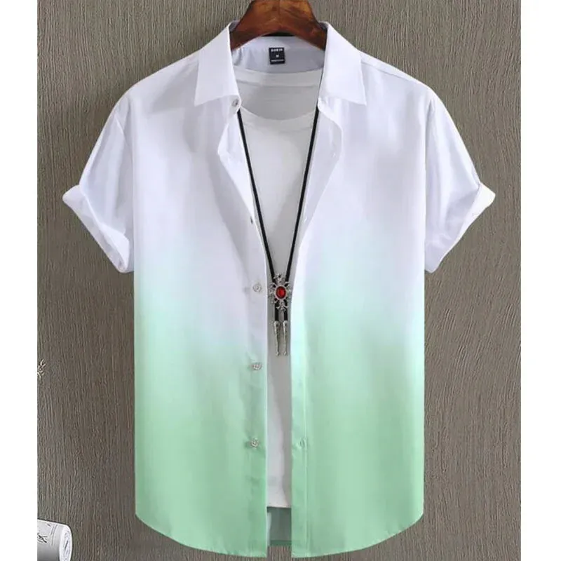 Hawaiian Men's Shirt 3D Gradient Printing Loose Casual Oversized Short Sleeve High-Quality Men's Clothing Beach Party Sweatshirt