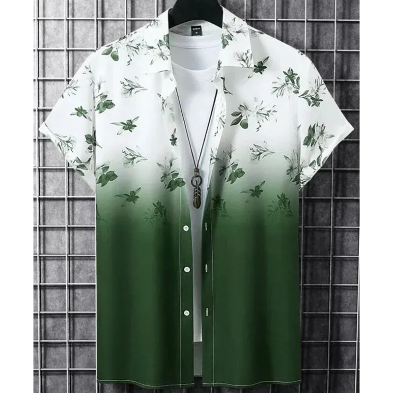 Hawaiian Men's Shirt 3D Gradient Printing Loose Casual Oversized Short Sleeve High-Quality Men's Clothing Beach Party Sweatshirt