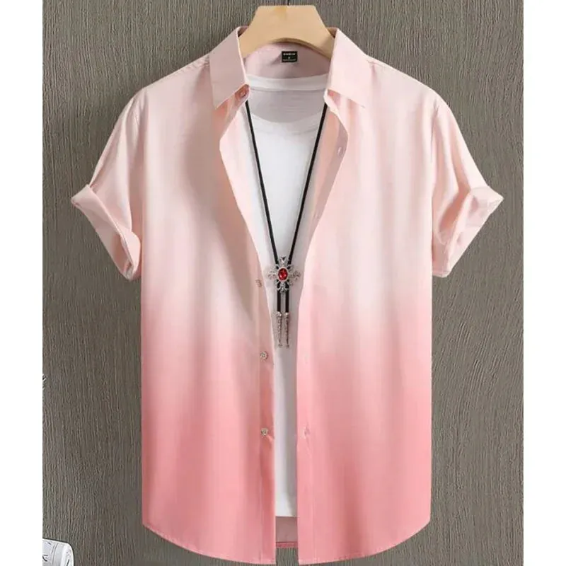 Hawaiian Men's Shirt 3D Gradient Printing Loose Casual Oversized Short Sleeve High-Quality Men's Clothing Beach Party Sweatshirt