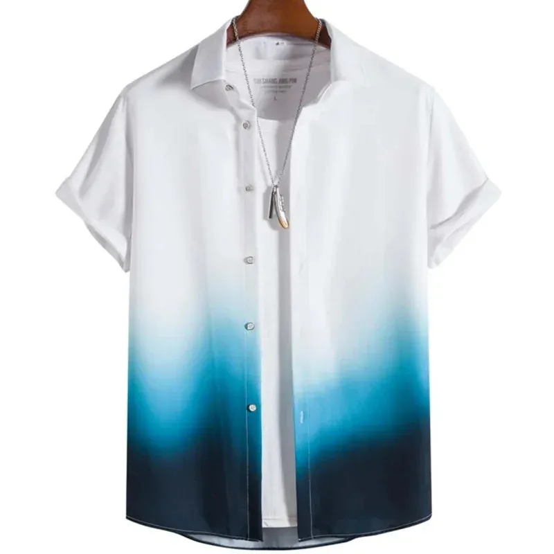 Hawaiian Men's Shirt 3D Gradient Printing Loose Casual Oversized Short Sleeve High-Quality Men's Clothing Beach Party Sweatshirt