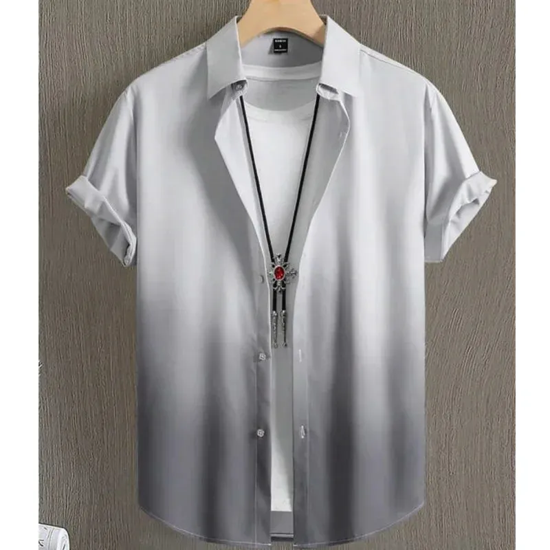 Hawaiian Men's Shirt 3D Gradient Printing Loose Casual Oversized Short Sleeve High-Quality Men's Clothing Beach Party Sweatshirt