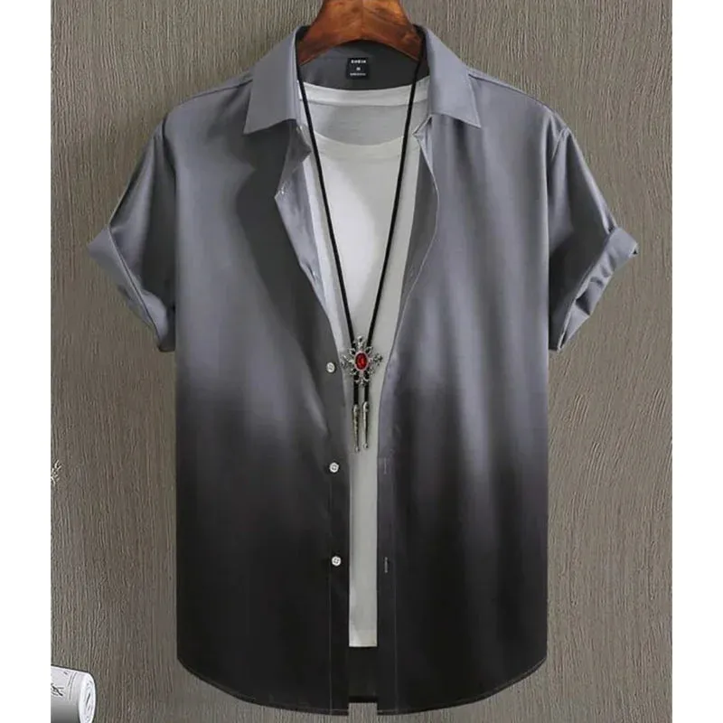 Hawaiian Men's Shirt 3D Gradient Printing Loose Casual Oversized Short Sleeve High-Quality Men's Clothing Beach Party Sweatshirt