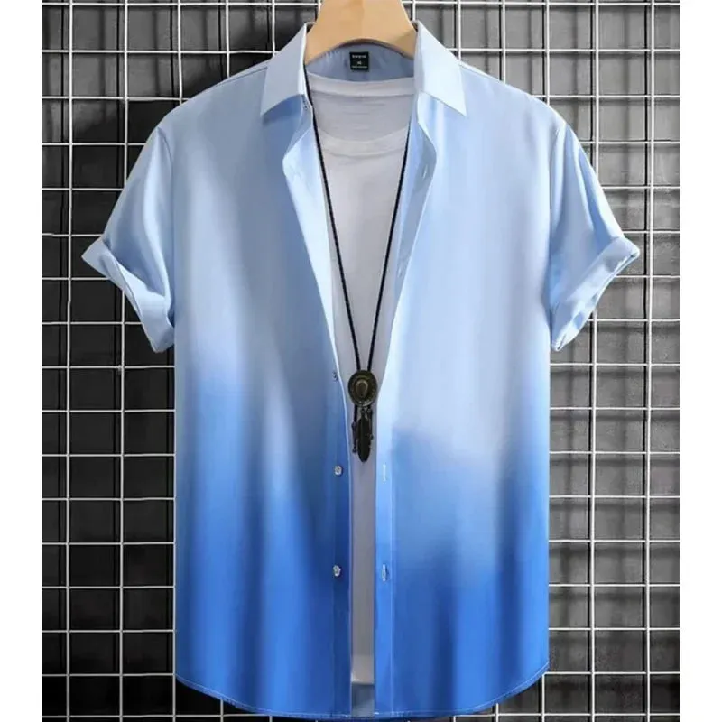 Hawaiian Men's Shirt 3D Gradient Printing Loose Casual Oversized Short Sleeve High-Quality Men's Clothing Beach Party Sweatshirt