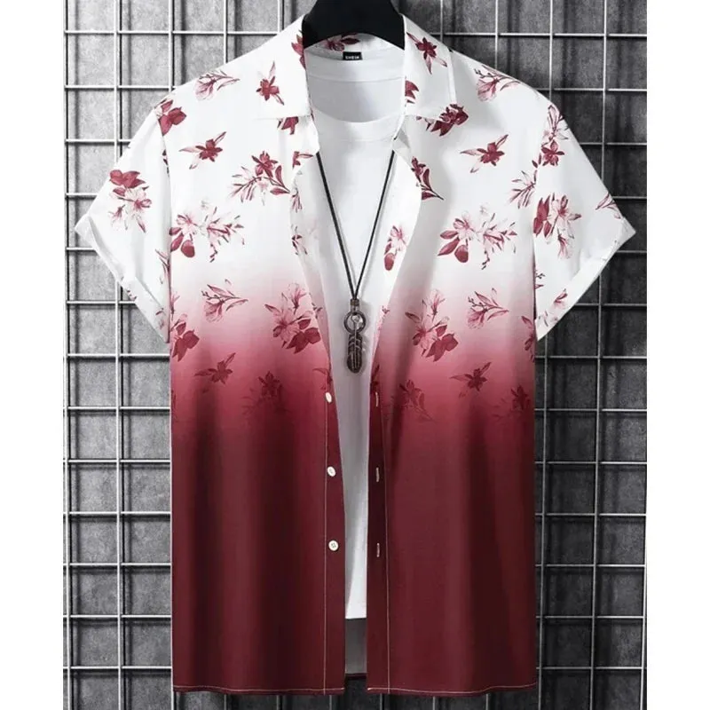 Hawaiian Men's Shirt 3D Gradient Printing Loose Casual Oversized Short Sleeve High-Quality Men's Clothing Beach Party Sweatshirt