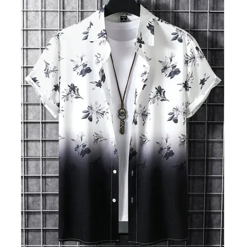 Hawaiian Men's Shirt 3D Gradient Printing Loose Casual Oversized Short Sleeve High-Quality Men's Clothing Beach Party Sweatshirt