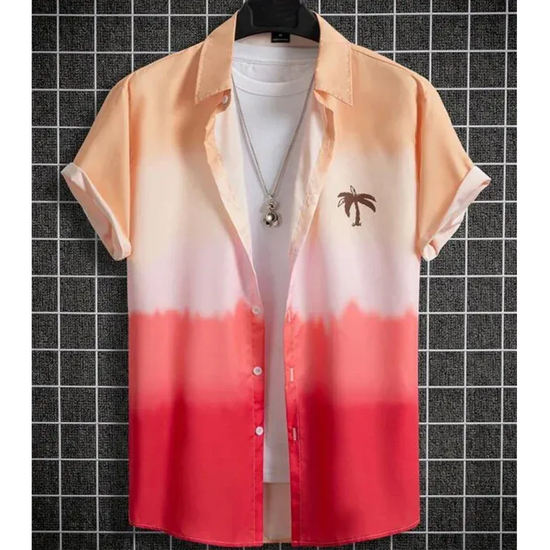 Hawaiian Men's Shirt 3D Gradient Printing Loose Casual Oversized Short Sleeve High-Quality Men's Clothing Beach Party Sweatshirt