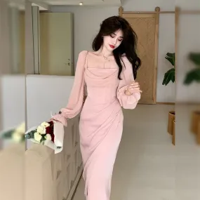 Hulianfu Autumn Solid Elegant Fairy Dresses Women Casual Party Fashion Korean One Piece Dress Female Lace Vintage Chic Midi Dresses