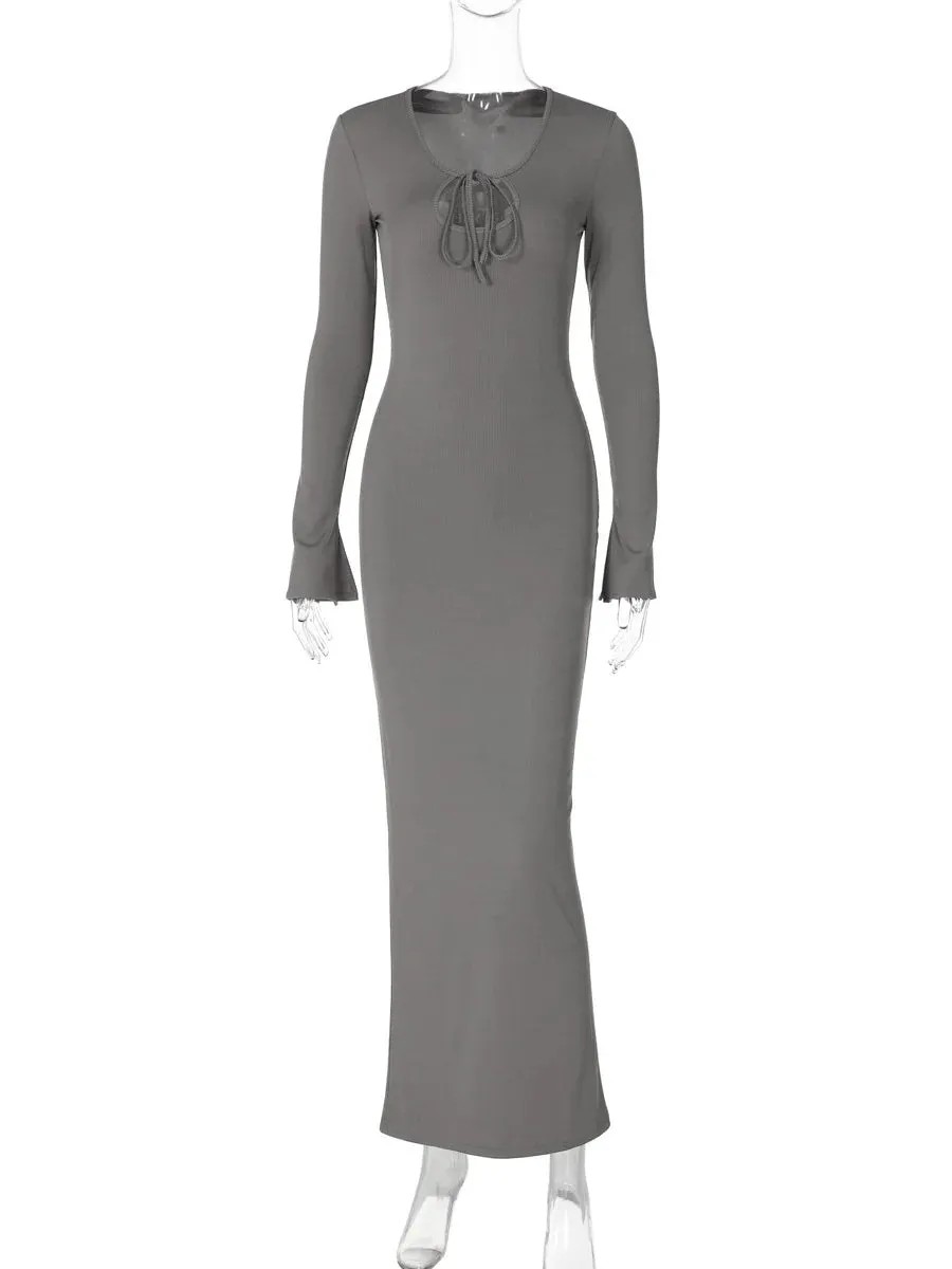 Long-sleeved slim-fitting hip dress