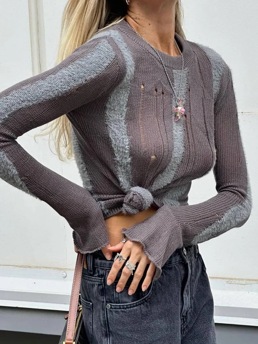Long-sleeved Sweater with Distressed Detailing for a Slim Fit