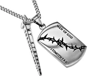 Men's Crown Of Thorns Dog Tag With Nail Man Of God - 1 Tim. 6:11