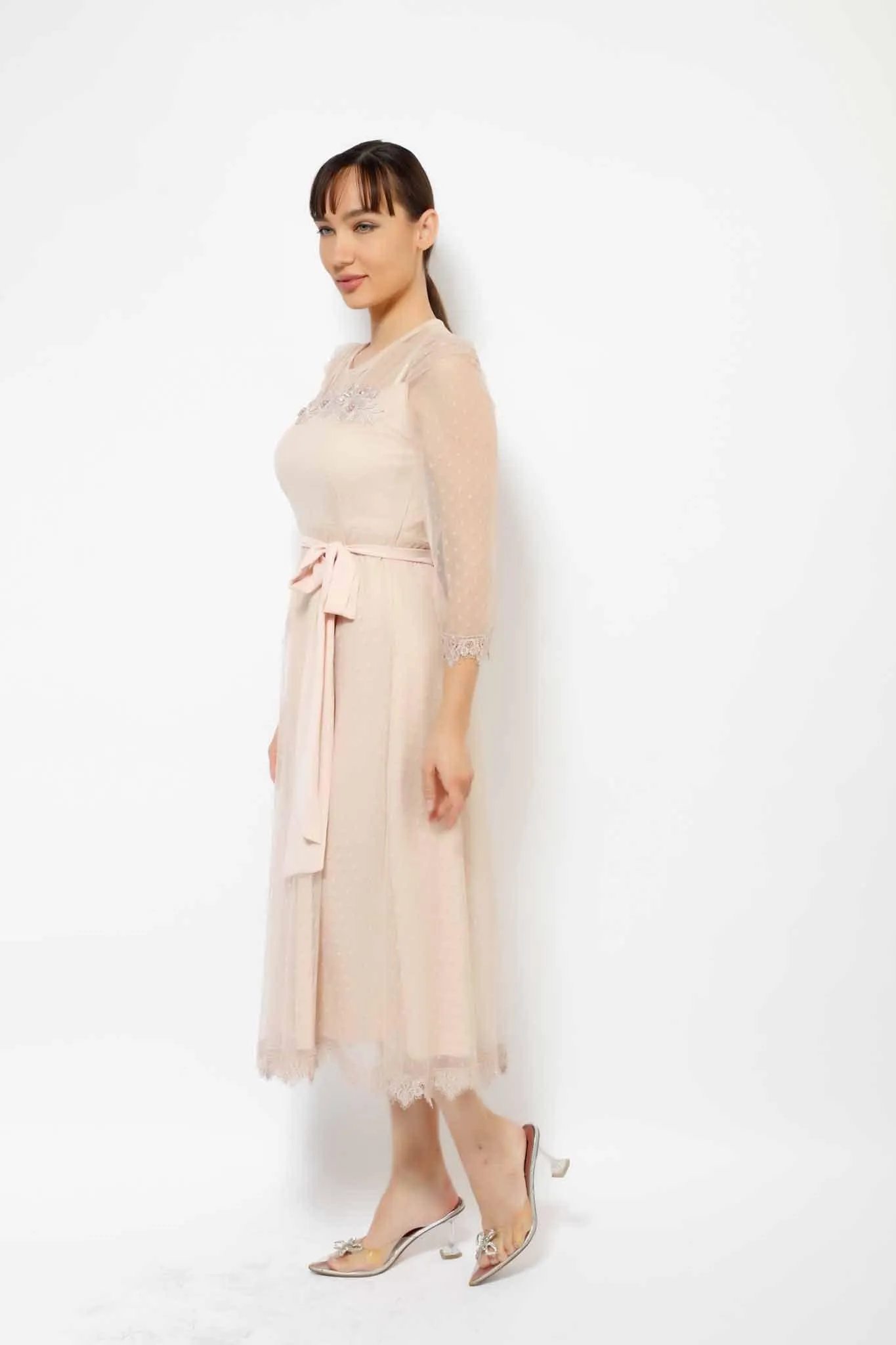 MR FLOWERED LACE AND MESH POLKADOTS DRESS 1-3457MIS