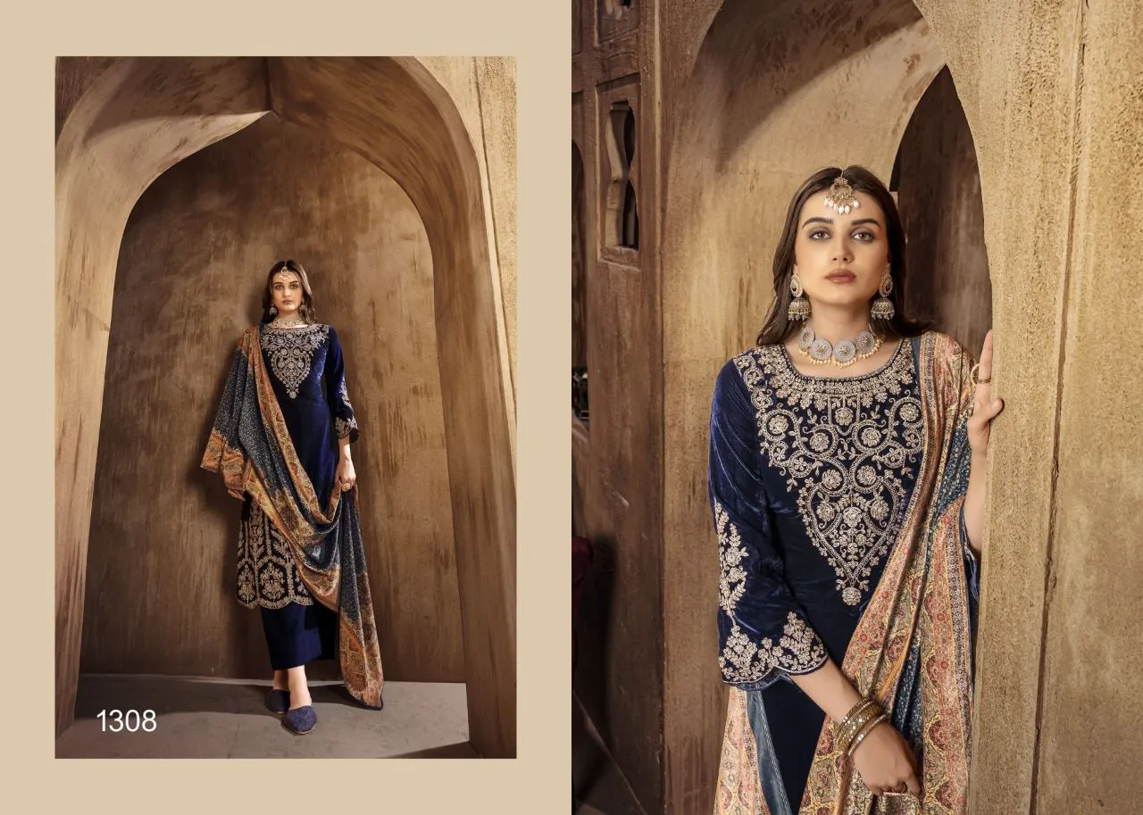 NAZNEEN GUL FAIZ 1305 SERIES VELVET WITH HEAVY EMBROIDERY SUITS