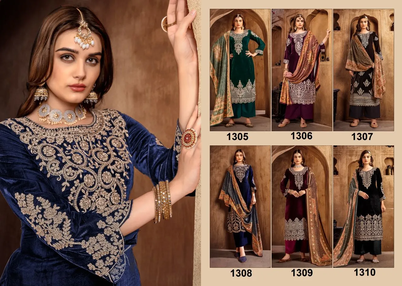 NAZNEEN GUL FAIZ 1305 SERIES VELVET WITH HEAVY EMBROIDERY SUITS