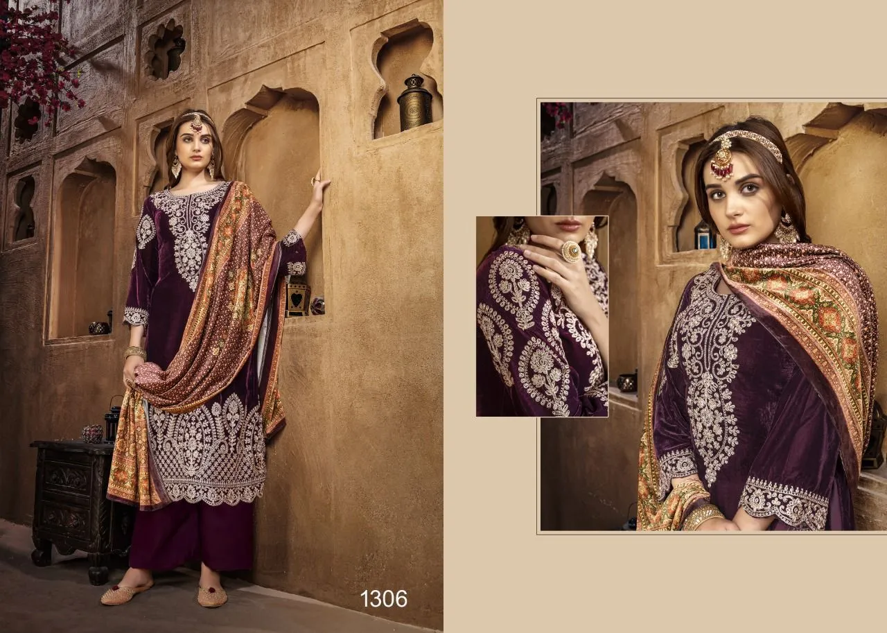 NAZNEEN GUL FAIZ 1305 SERIES VELVET WITH HEAVY EMBROIDERY SUITS