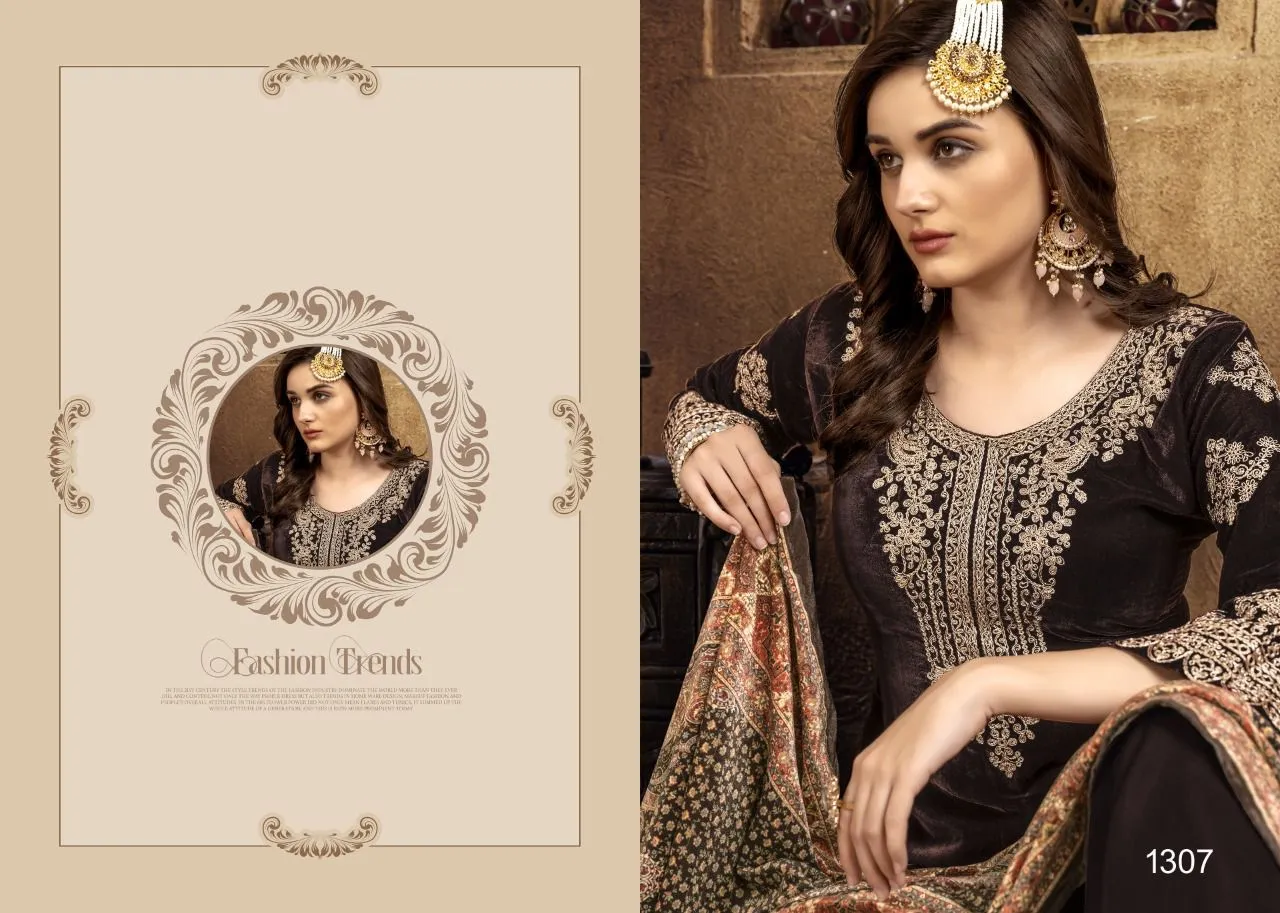 NAZNEEN GUL FAIZ 1305 SERIES VELVET WITH HEAVY EMBROIDERY SUITS