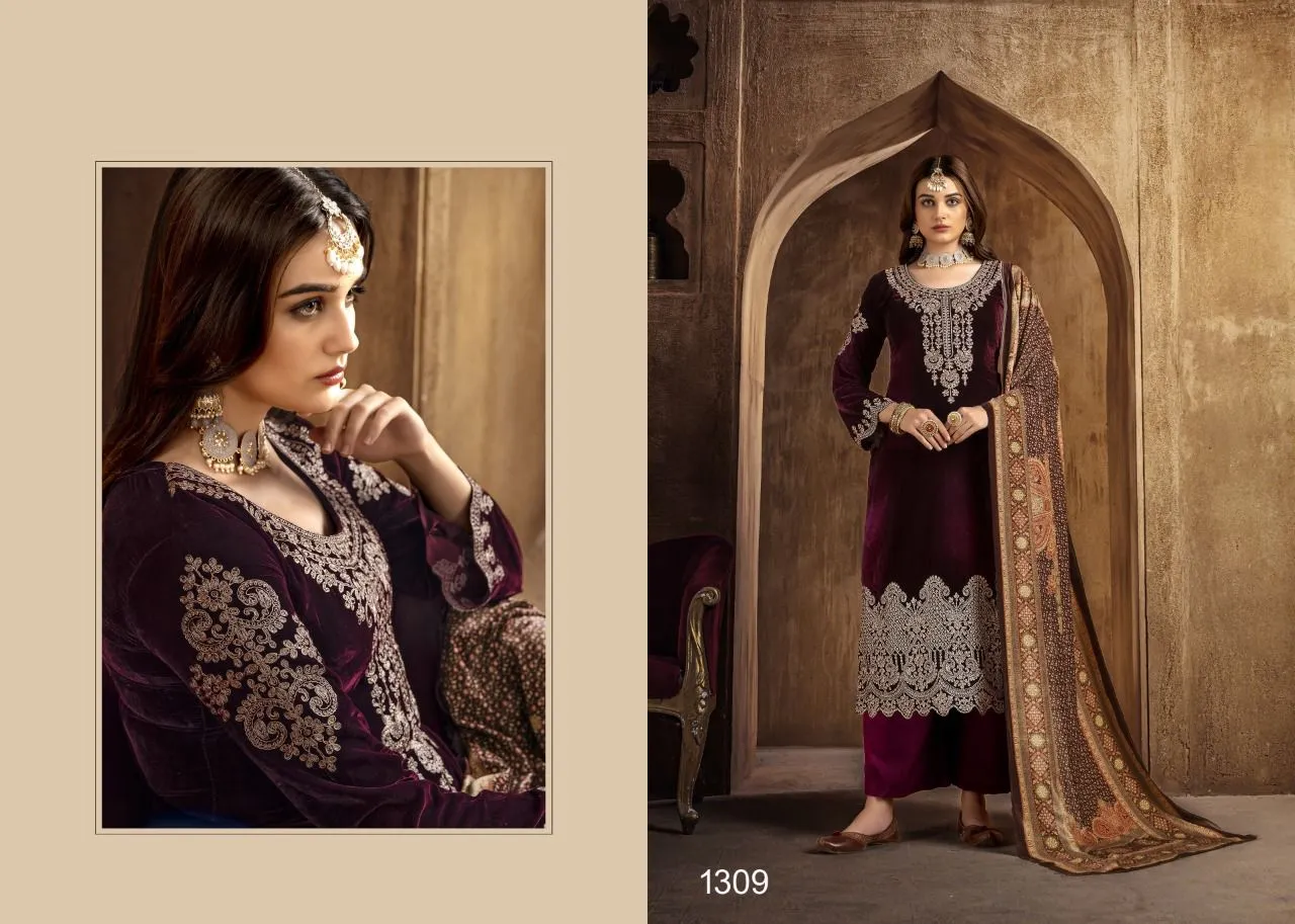 NAZNEEN GUL FAIZ 1305 SERIES VELVET WITH HEAVY EMBROIDERY SUITS