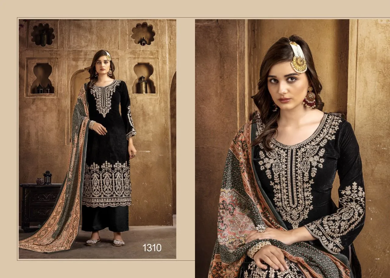 NAZNEEN GUL FAIZ 1305 SERIES VELVET WITH HEAVY EMBROIDERY SUITS
