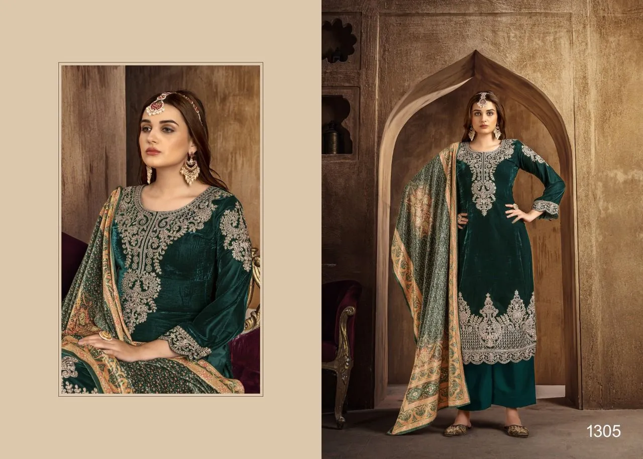 NAZNEEN GUL FAIZ 1305 SERIES VELVET WITH HEAVY EMBROIDERY SUITS
