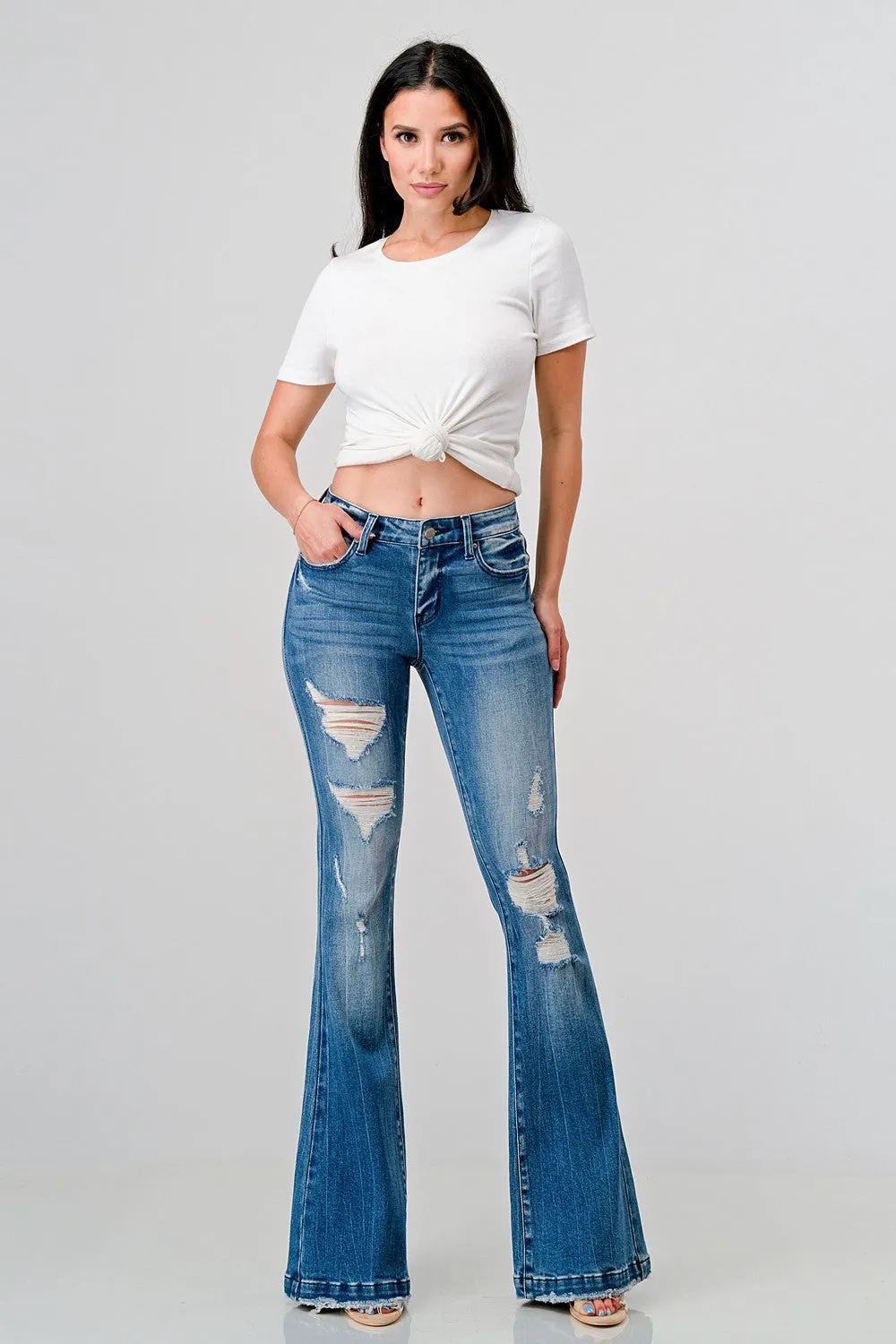 Petra Mid Rise Stretch Flare Jeans