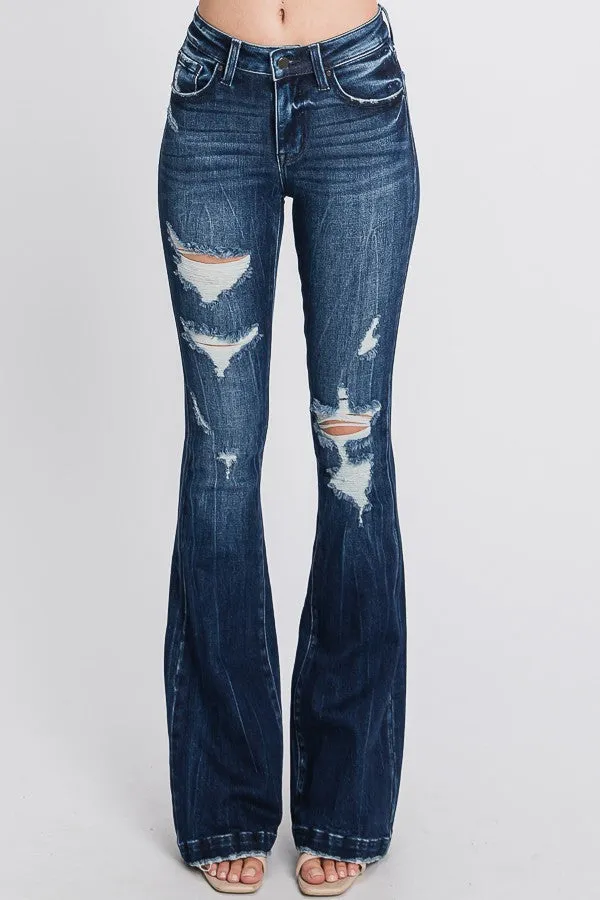 Petra Mid Rise Stretch Flare Jeans