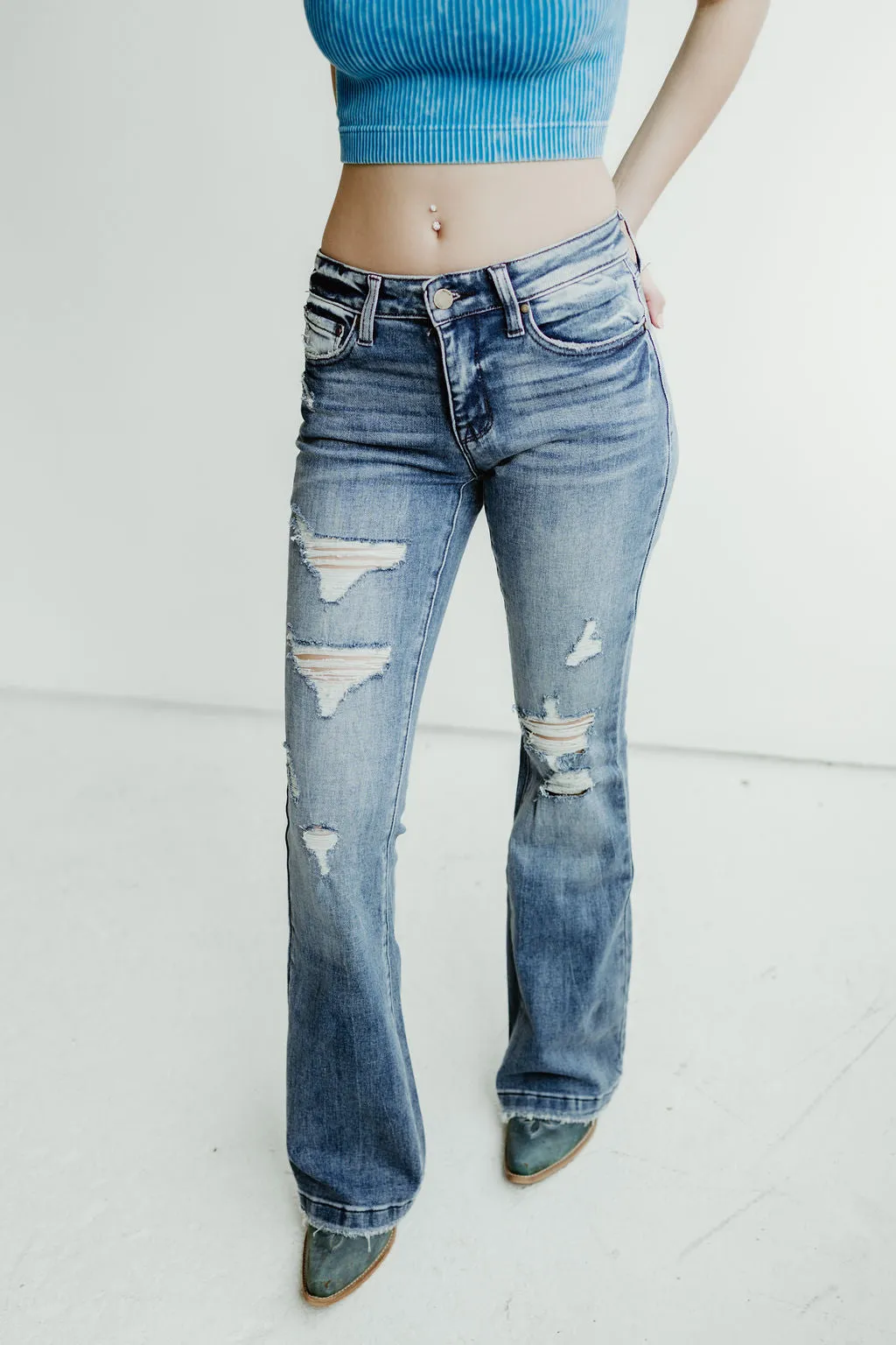 Petra Mid Rise Stretch Flare Jeans