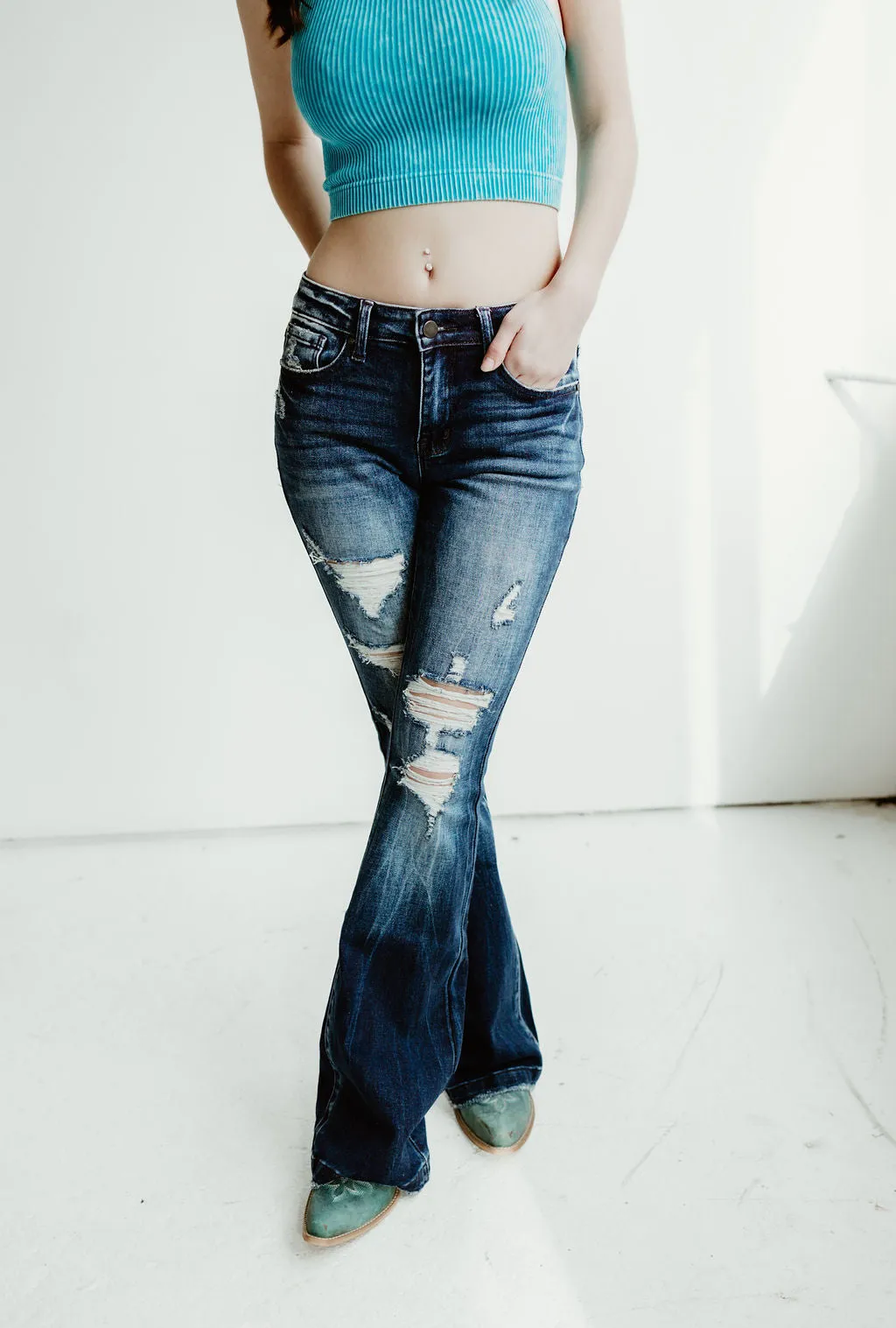 Petra Mid Rise Stretch Flare Jeans