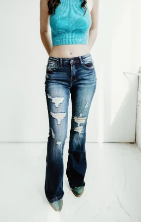 Petra Mid Rise Stretch Flare Jeans