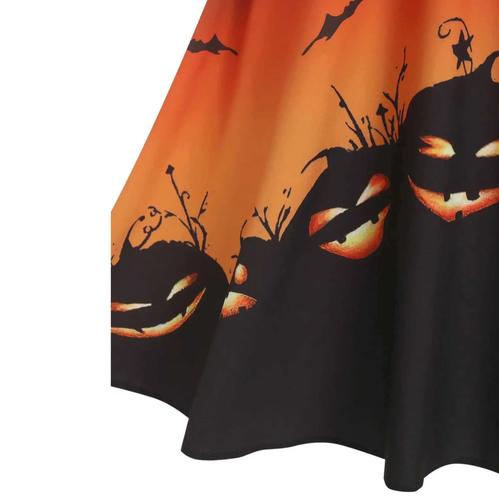 Pumpkin Print High Waist Sleeveless Back Zip Mid Calf Dress