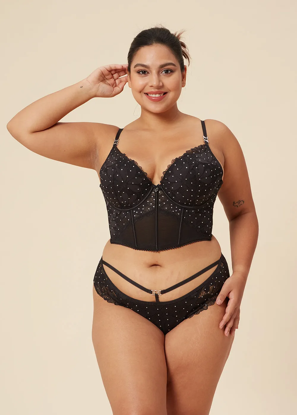 SHARON Plus Sexy Black Lace Brief Panties