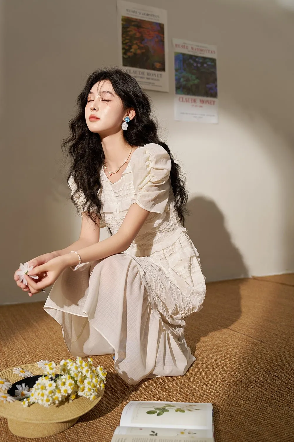 Solid Puff Sleeve Maxi Dress for Women
