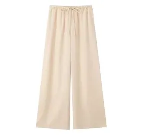 Straight Long Pants Raw Hem Drawstring High Waisted Raw Hem Leggings   S4694087