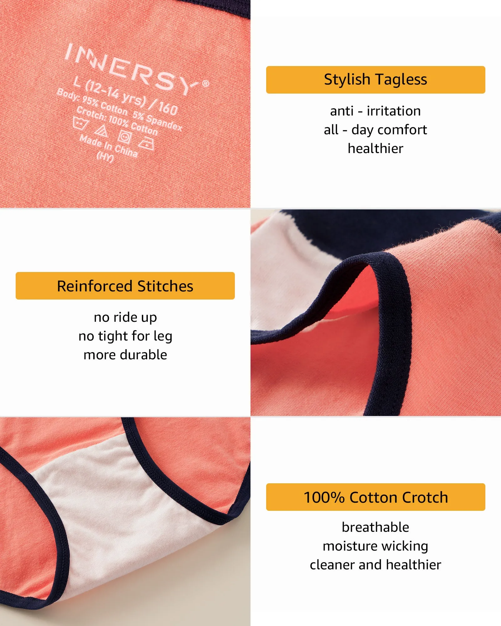 Teen Girls Cotton Briefs Mid Rise 6-Pack