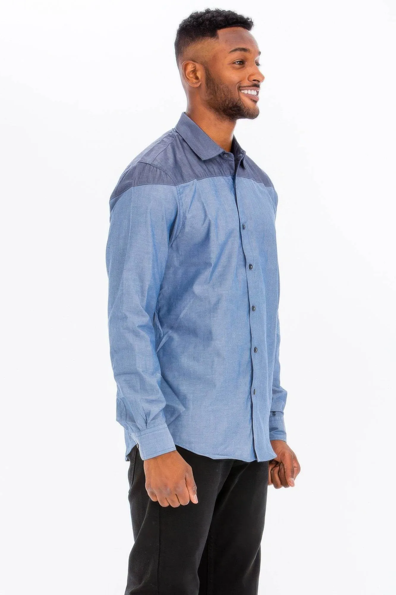 Two Tone Long Sleeve Button Down Shirt