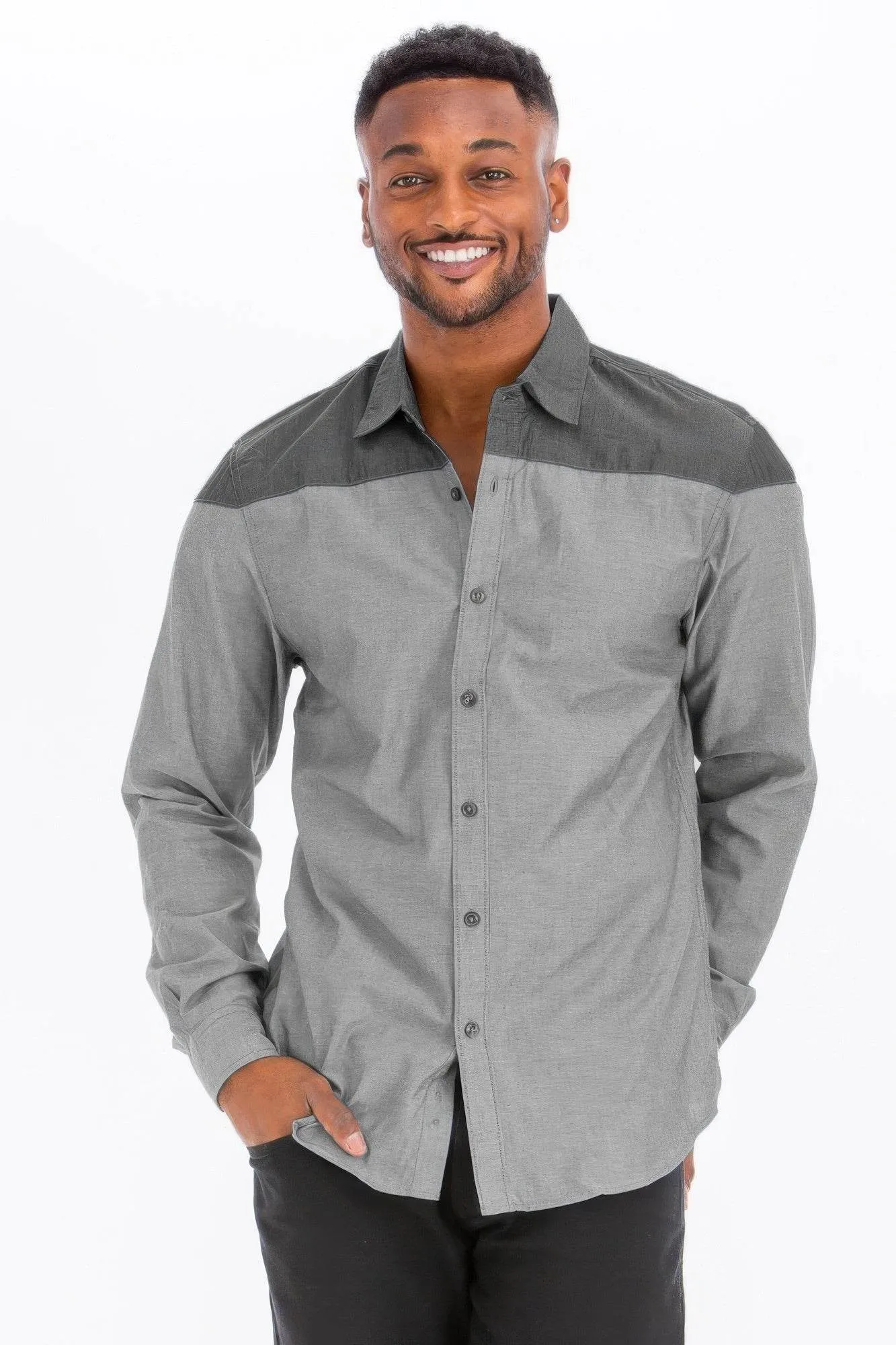 Two Tone Long Sleeve Button Down Shirt