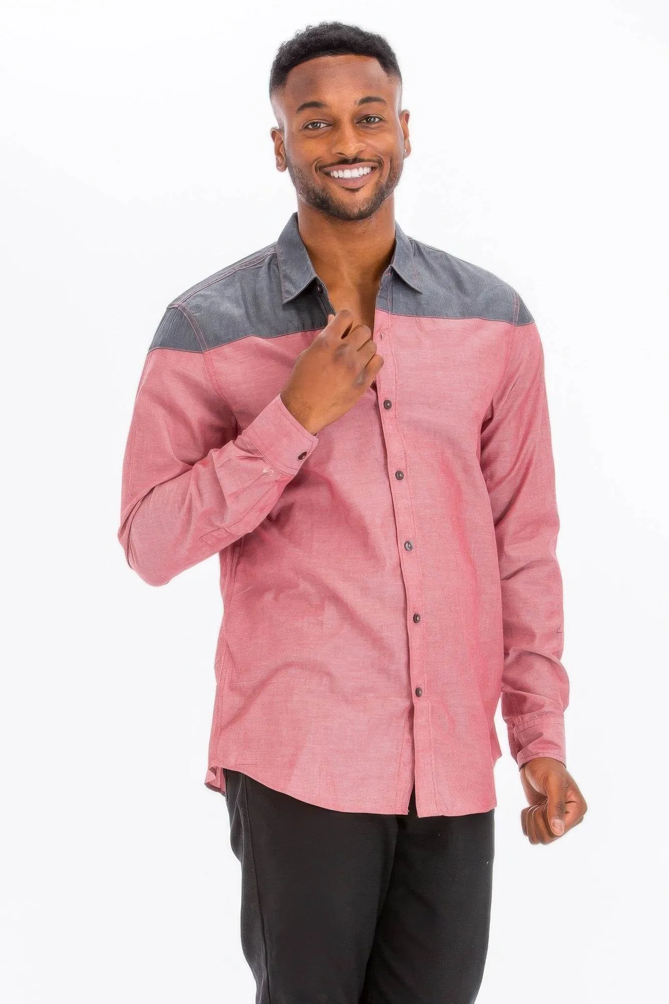 Two Tone Long Sleeve Button Down Shirt
