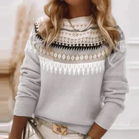 UAKISS  -  Ladies Fashion O-neck Long Sleeved Knitted Pullover Casual Pattern Printed Patchwork Loose Sweater New Vintage Commuting Sweater