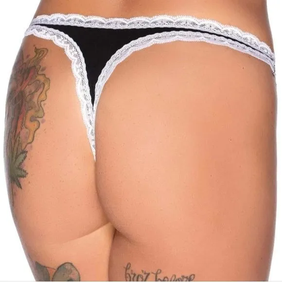 Witch Bitch Panty | Witch Please! | Black Cotton Lace Trim Thong Panty