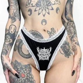 Witch Bitch Panty | Witch Please! | Black Cotton Lace Trim Thong Panty