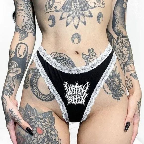 Witch Bitch Panty | Witch Please! | Black Cotton Lace Trim Thong Panty