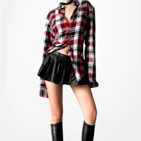 Zara Men's Checkered Plaid White Red Black Button Down Front Shirt Size M