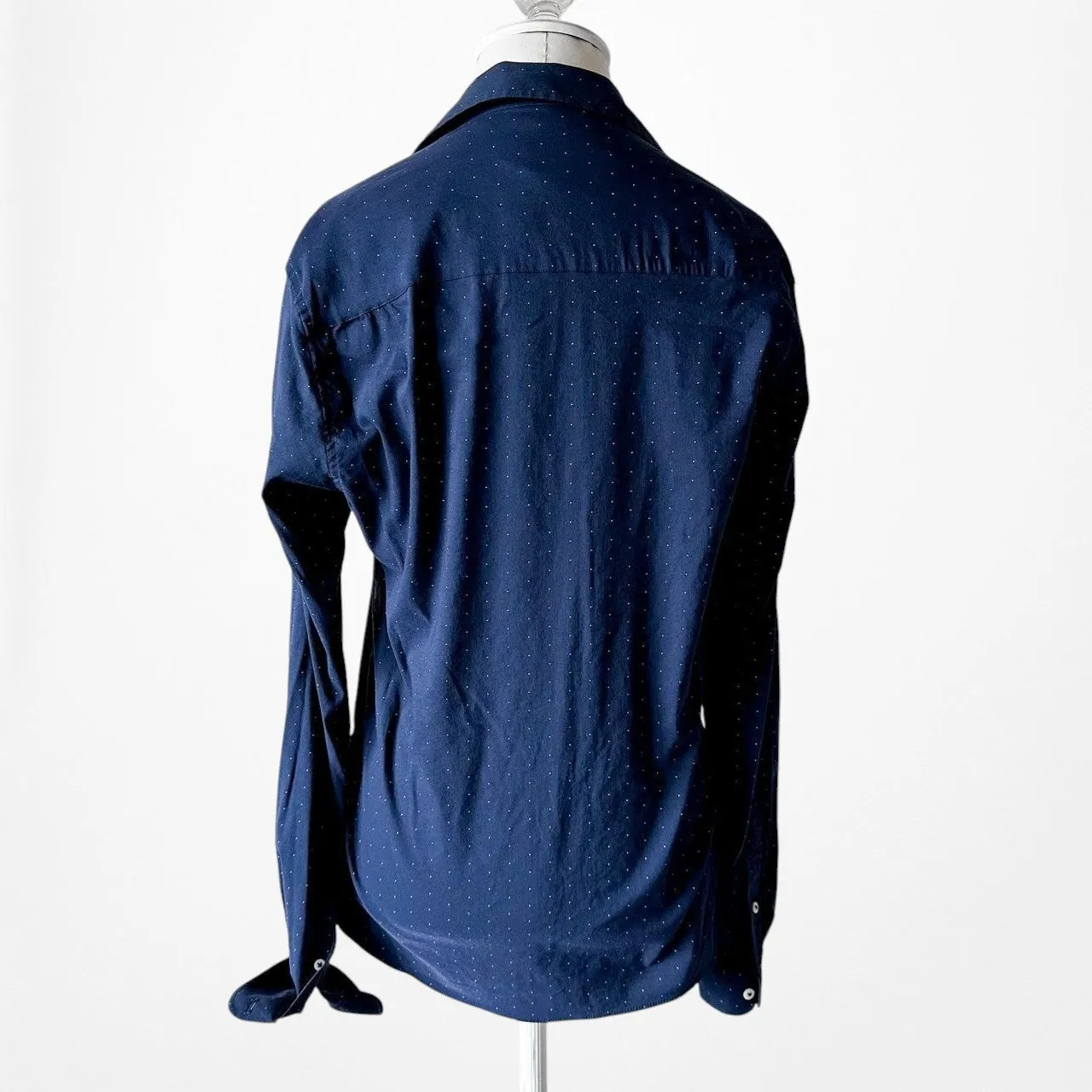 Zara Navy Blue Polka Dot Button Down Shirt Size XS/S/M